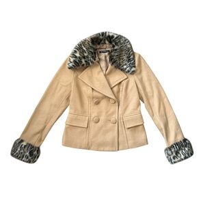 Leopard Trim Tan Women's Jacket